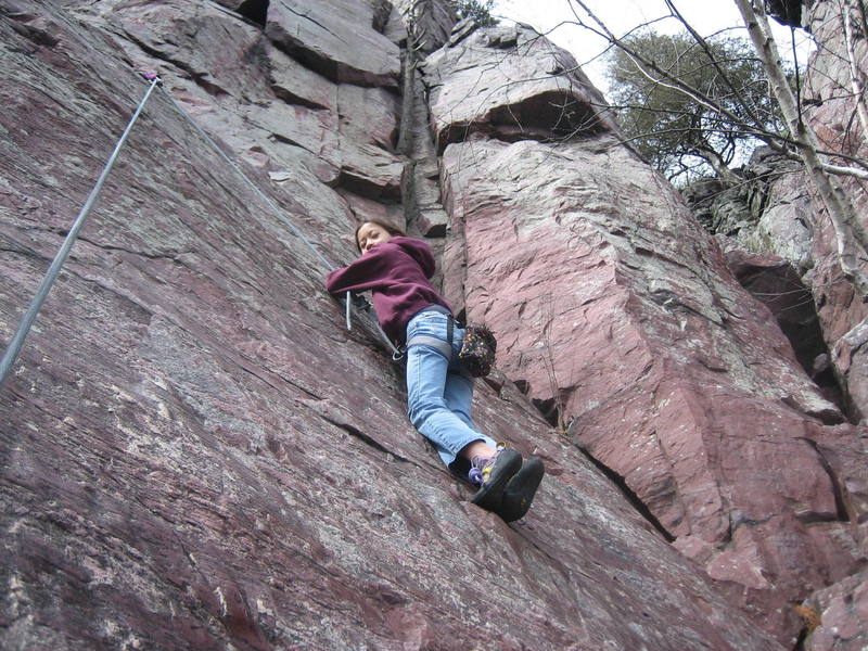Zoe on slab at base of Green Bulge.<br>
Total poser (just like her Dad).