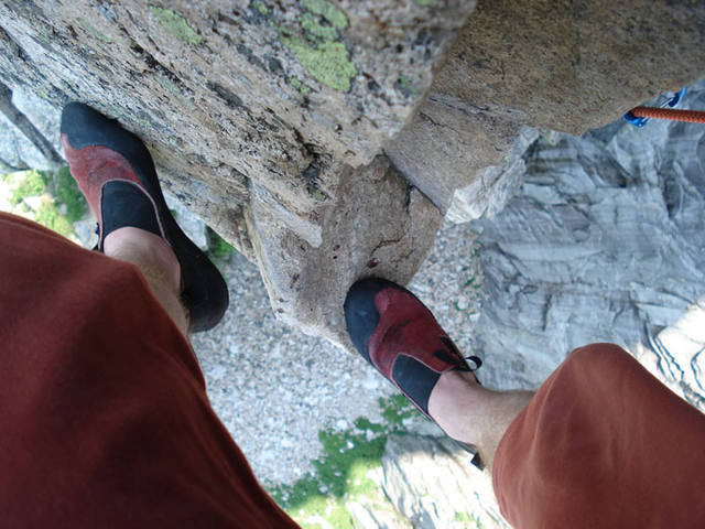 Exposure anyone... looking about 400 feet down from the pipe pitch crux...
