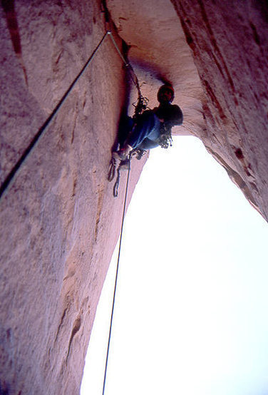 Todd Gordon on the double Overhang pitch 4. Photo; Todd Gordon Collection.