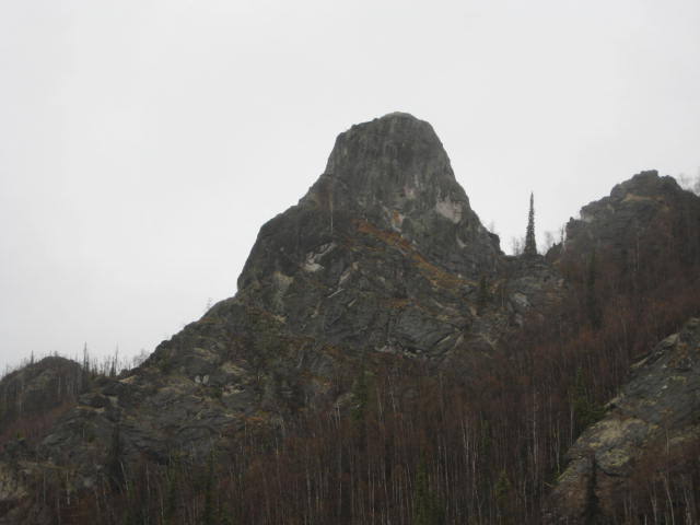Main Rock formation; this tower holds the majority of routes in the area which can be toproped or led with gear.