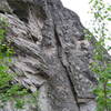 North Buttress Crack 5.9; found on the North aspect of the Main Rock formation.
