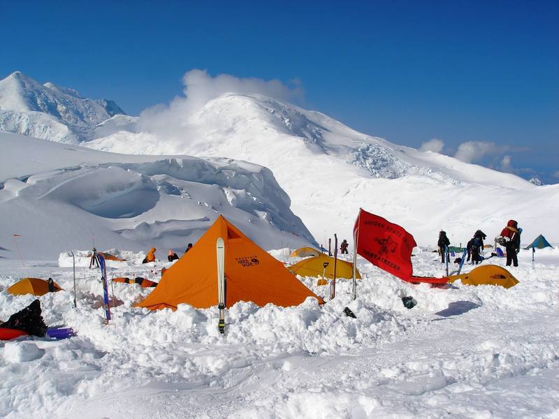 The West Buttress Camp at 11,300 feet. On this day, home to the Western State College (Gunnison, Colorado) Mountaineers.