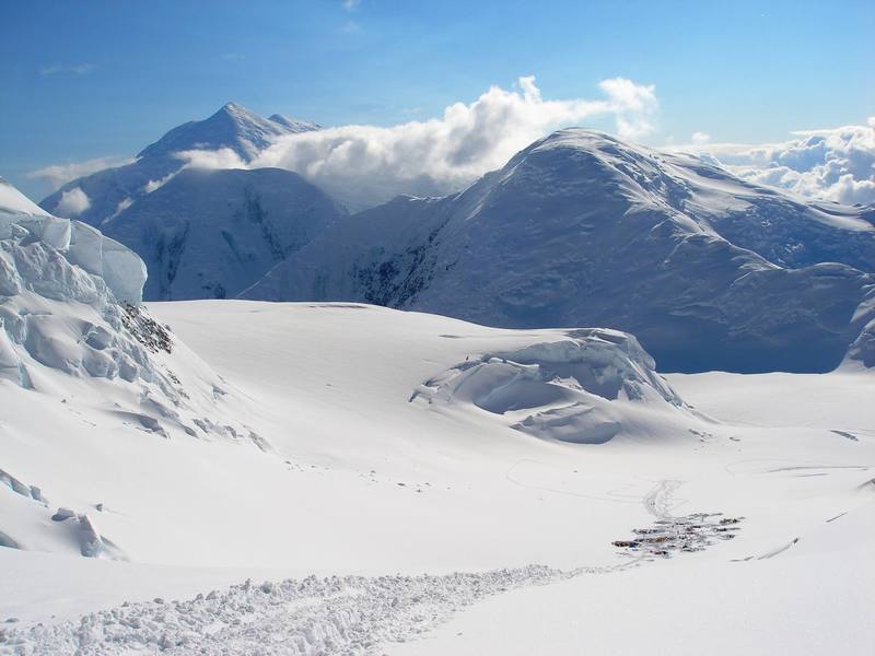 Looking down at the 11,300 foot camp from the top of Motorcycle Hill.