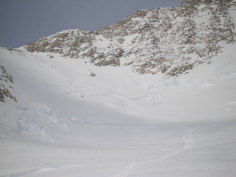 The climb from the 14,000 foot camp, up the fixed lines and onto the West Buttress itself. The Rescue Gully and the Messner Couloir are just out of the photo on the right. This part of the route is the limit of my first hand knowledge (and photos) of the West Buttress, as I've climbed the Upper West Rib from this point.