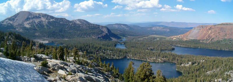 The view from the base of Crystal Crag with the Mammoth Lakes below and Mammoth Mountain to the left, Mammoth Lakes Area
