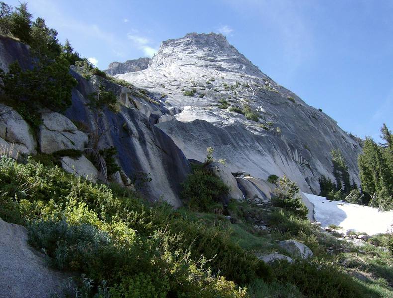 Tenaya Peak. Getting closer. Just before crossing snowfield runoff. June 2007. (It was a lean winter.)