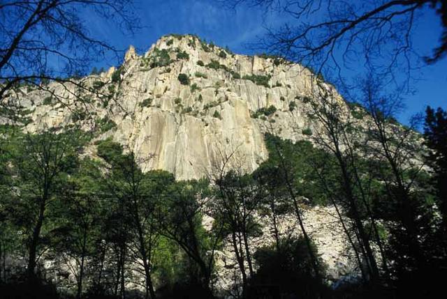 Arch Rock from the parking lot below just inside the park at the Arch Rock Entrance.