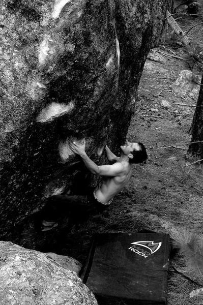 Dan Dewell getting the first ascent of Torso Fritter.