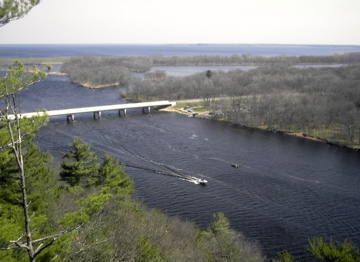 The northern view towards Petenwell Lake from Air's belay ledge.