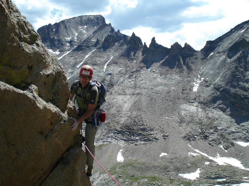 Rob downclimbing the Barb Flake, <br>
Avoid this if you can!!!!