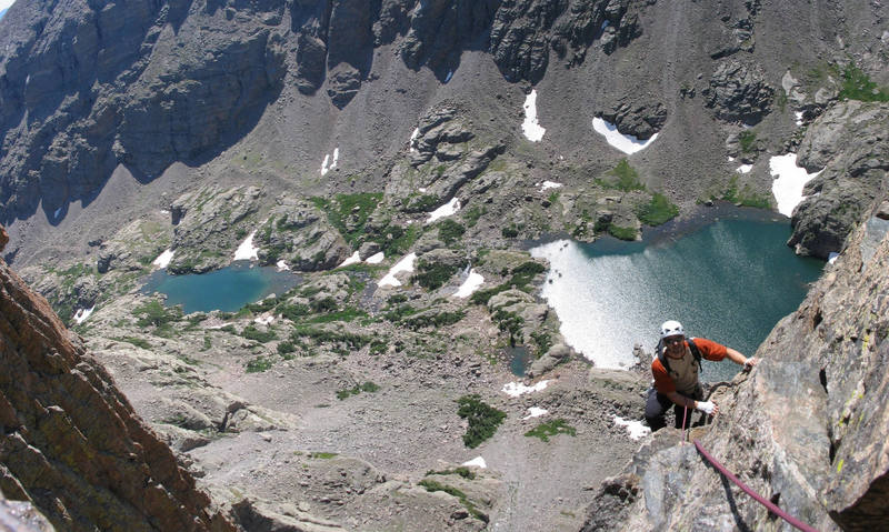 Mark Neagle on the summit pitch of the Petit Grepon (07/15/2007).