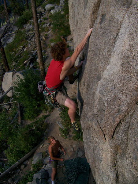 Andrew starting up the 5.10d at Pearly Gates