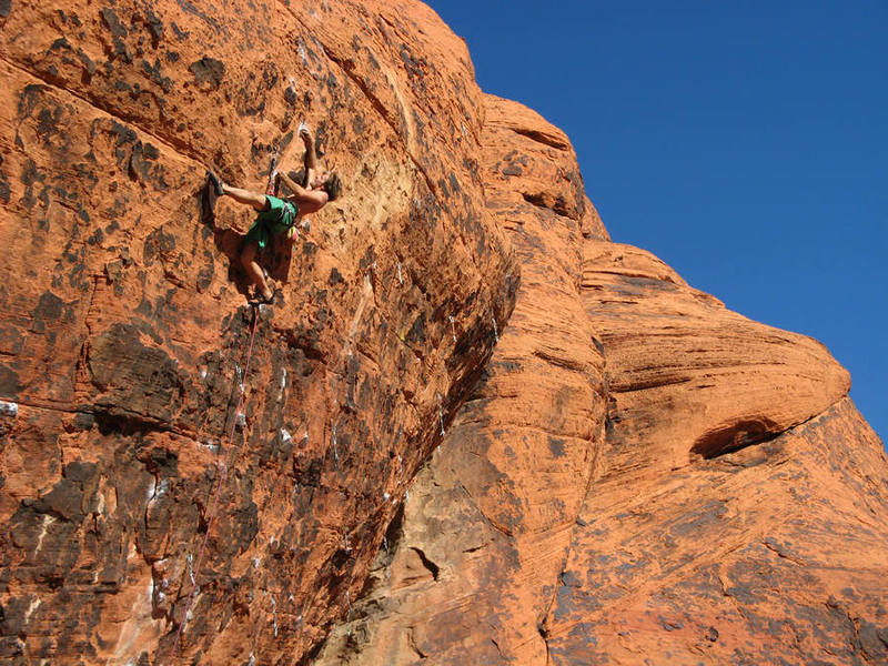 Yann Gauthier cruxing on The Gift, Red Rocks. I guess road-tripping does make you strong.