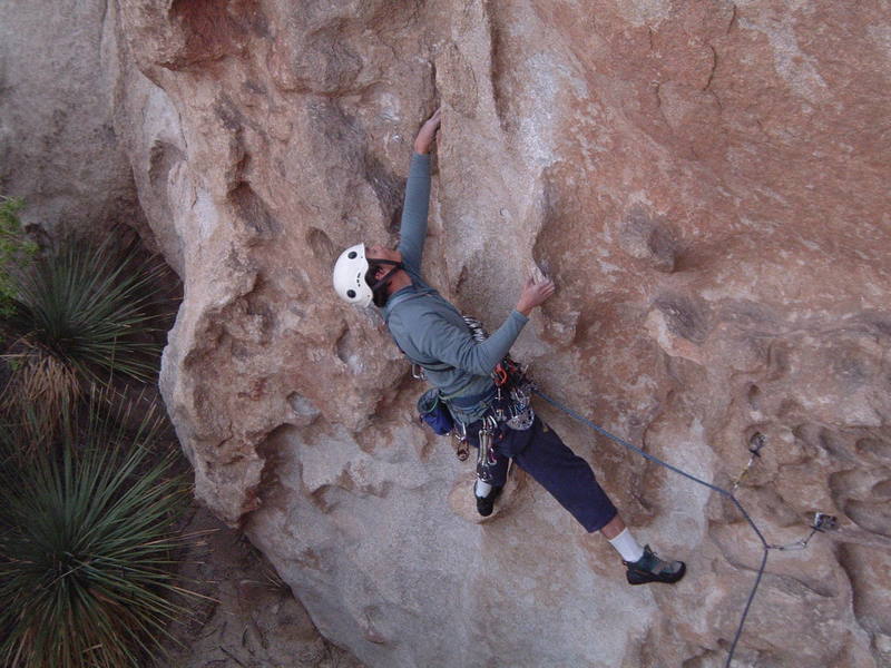 from the ground I thought I could protect this pitch, but alas, I downclimbed after some serious gear fiddling. Photo by Chris