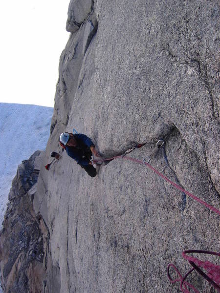 Andrew G. coming up the layback on pitch 3.
