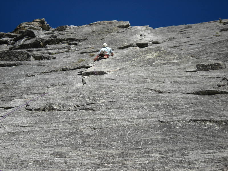 Brett making his way up the flake section on the first pitch of Bear's reach