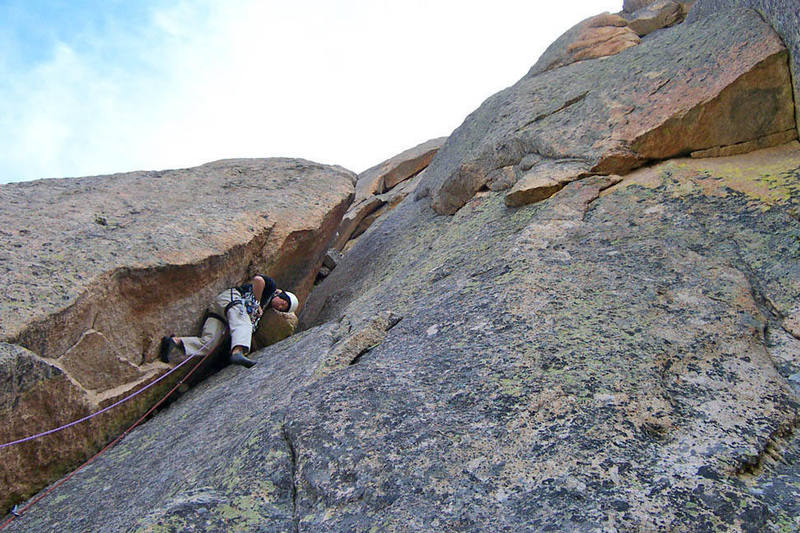 Paul Kejla working his way up the chimney on pitch 4.
