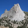 Cathedral Peak (R) and Eichorn's Pinnacle (L).  View from the south on the Matthes Crest approach.