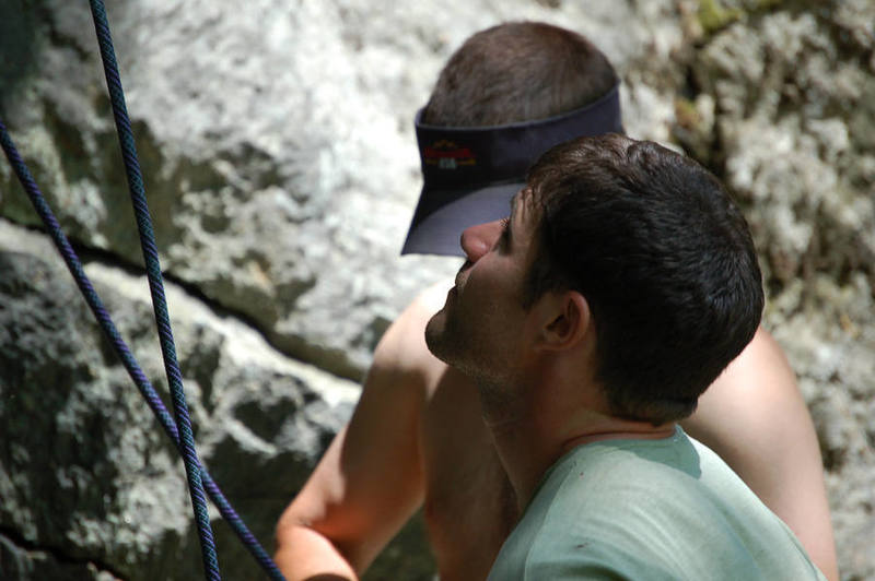 The moment I realized I needed to reclimb masterpiece at the end of a long day to get my gear back. Photo by Bryce Dalhaus
