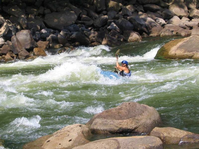 World class whitewater, Fayette Station Rapid (below Bridge Buttress). For climbers, the banks of the New River can provide a welcome summer cooldown.