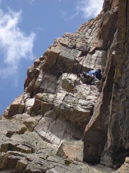 Greg Sievers leads the steep, fun fourth pitch of Mass Wasting.