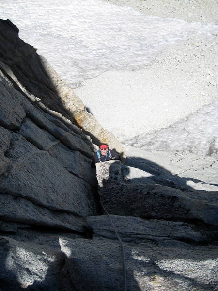 Meghan approaching the top of pitch 2.