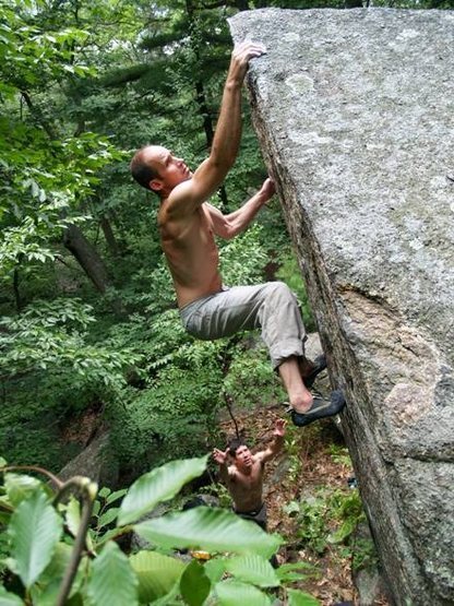 Rich Baker sends the Guillotine, a classic V3 arete high-ball probably put up by Bob Parrot.
