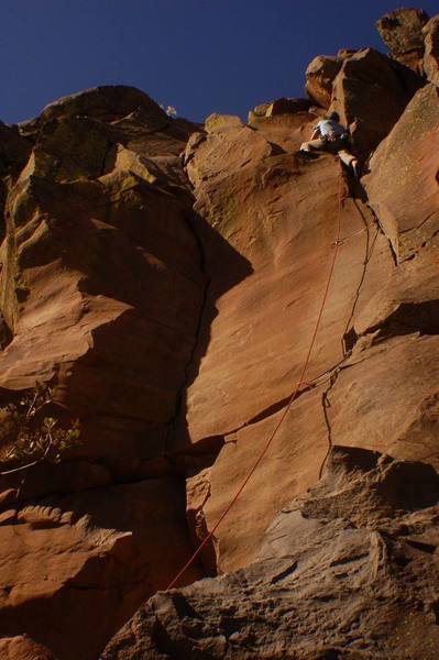Ladd Raine finishing up one of the shorter cracks at The Overlook.<br>
<br>
Shortly after this picture was taken my second encountered a big Tarantula and scared herself silly.