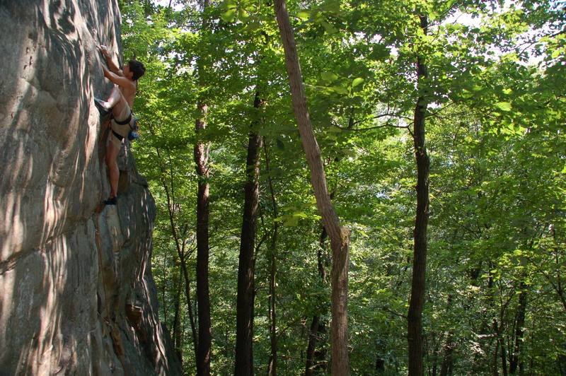 Michael Martin highstepping his way through the last part of the crux of this route.
