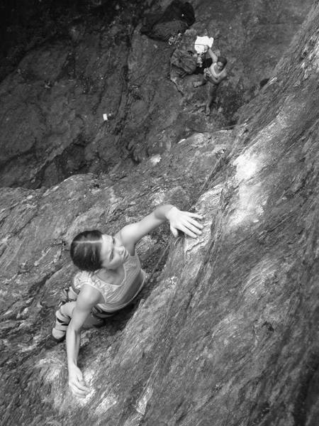 lily feeling for the holds as things get steeper rachel on belay...