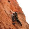 Beginning moves of a classic 5.7 called Potholes in Garden of the Gods. 
