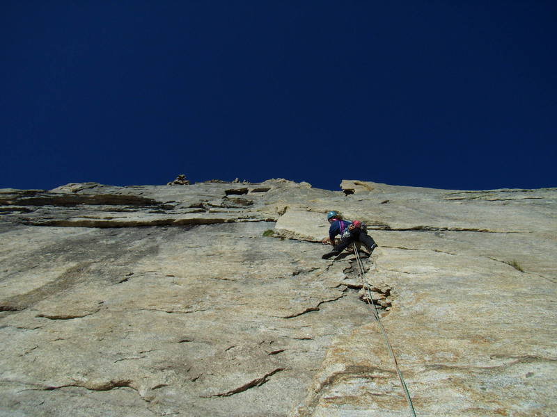 Jordan Griffler leading out on pitch one of Sykes Sickle.  RMNP, June 2007. 