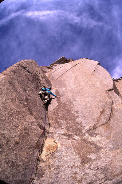 The crux moves on the 3rd pitch of Dreamweaver.