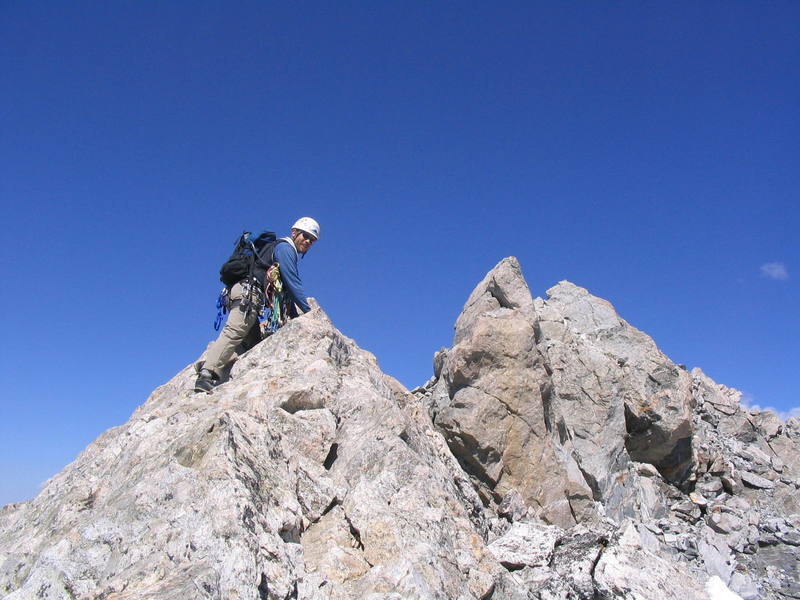 Knife-edge ridge on Upper Exum near the summit of the Grand Teton