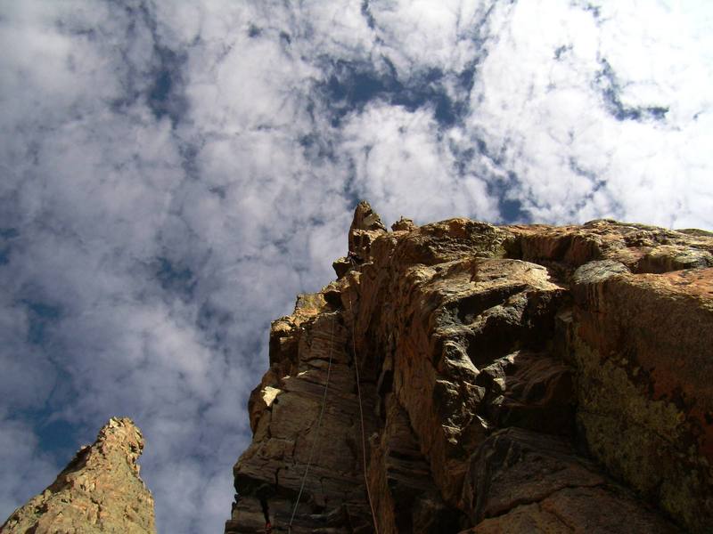 Jordan G.just below the 5.9 crux of the SW corner Petit Grepon. Sept 2007