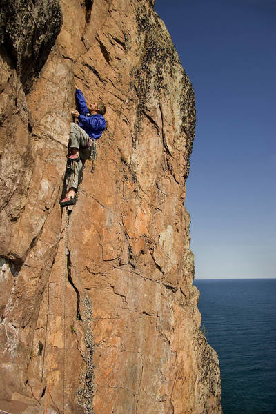 Kris Gorny pulling through the second crux. FFA.