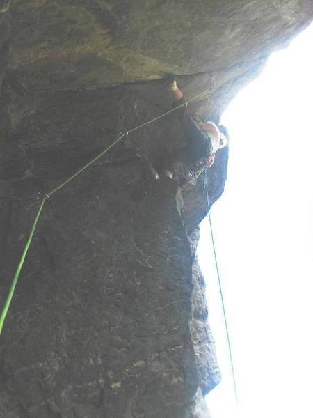 Silvia on Gneiss Roof. The gear is a bit of a stretch for shorter people, but it is still manageable.