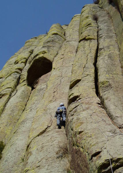 After doing the high traverse. If you're planning on linking P1 and P2, you don't want to place gear for a while in the left crack.