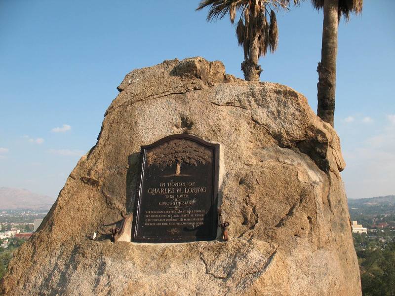 You'll find this plaque honoring Charles M. Loring on the southeast corner of the hill, Mt. Rubidoux
