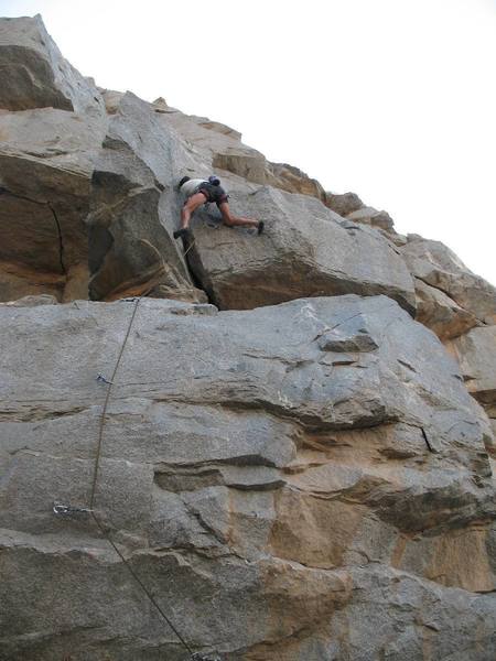 Dave enjoying the jams and stems on Cling Thing (5.10b), Riverside Quarry