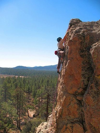 Just below the anchors on Skyline Pillar (5.7), Holcomb Valley Pinnacles