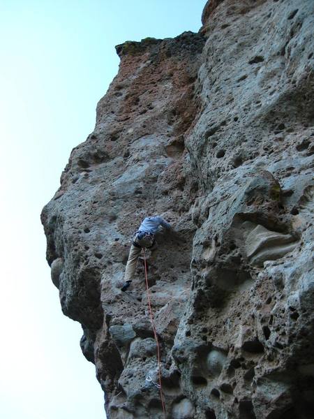 Mike on an unknown 5.10 at Pogues Cave.