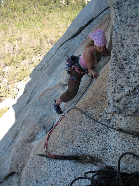 Tina Tip-toeing around the corner on Pitch #2 of 'Traitor Horn'.