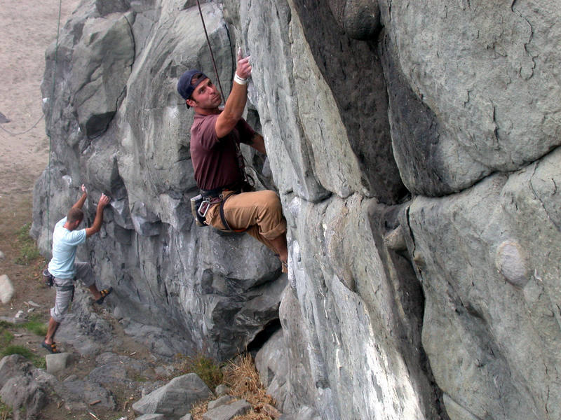Phil pulling through the first crux of Dream Theme, 11c.