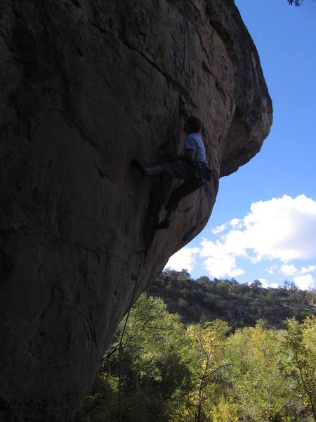 Bored of Inquiry - Swiss Wall 12b<br>
The crux, powerful bump from mono to jug in break