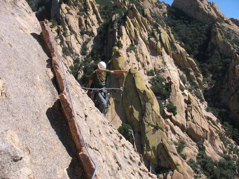 Mark finishing up the 4th pitch. Easy runout climbing. As you can see by the large amount of slack I couldn't keep up with his climbing.
