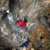 Brian leading. Working the crux. (November 4th, 2006). <br>
Photo by Dave Fiorucci.