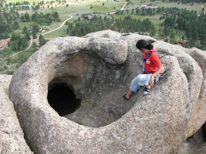 Larissa Phillips tries not to get sucked into the granite vortex, Lumpy Ridge, Colorado.
