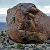 Evan on the 35'+ west face of the Merlin Block near the Druid Stones - Bishop, CA.