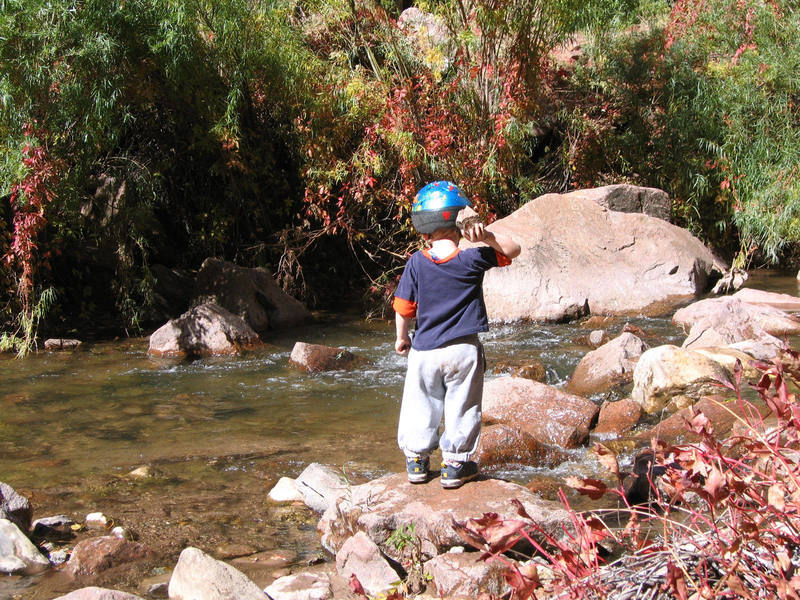 Miles chucking rocks (one of probably 200 that day) into the Rio Guadalupe at the Gillman Tunnels